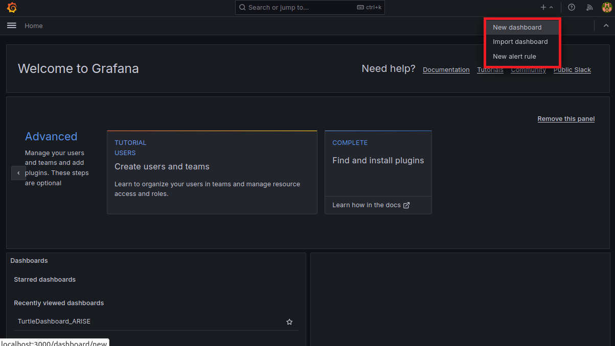 Select New Dashboard