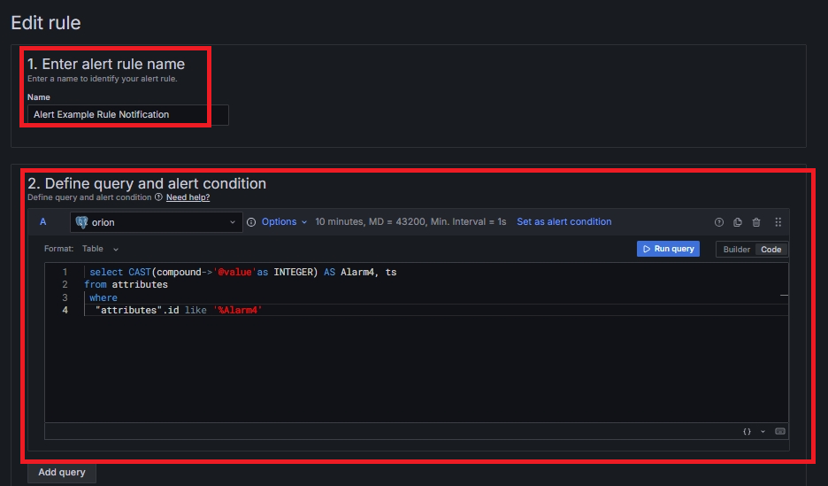 Query and Alert Condition